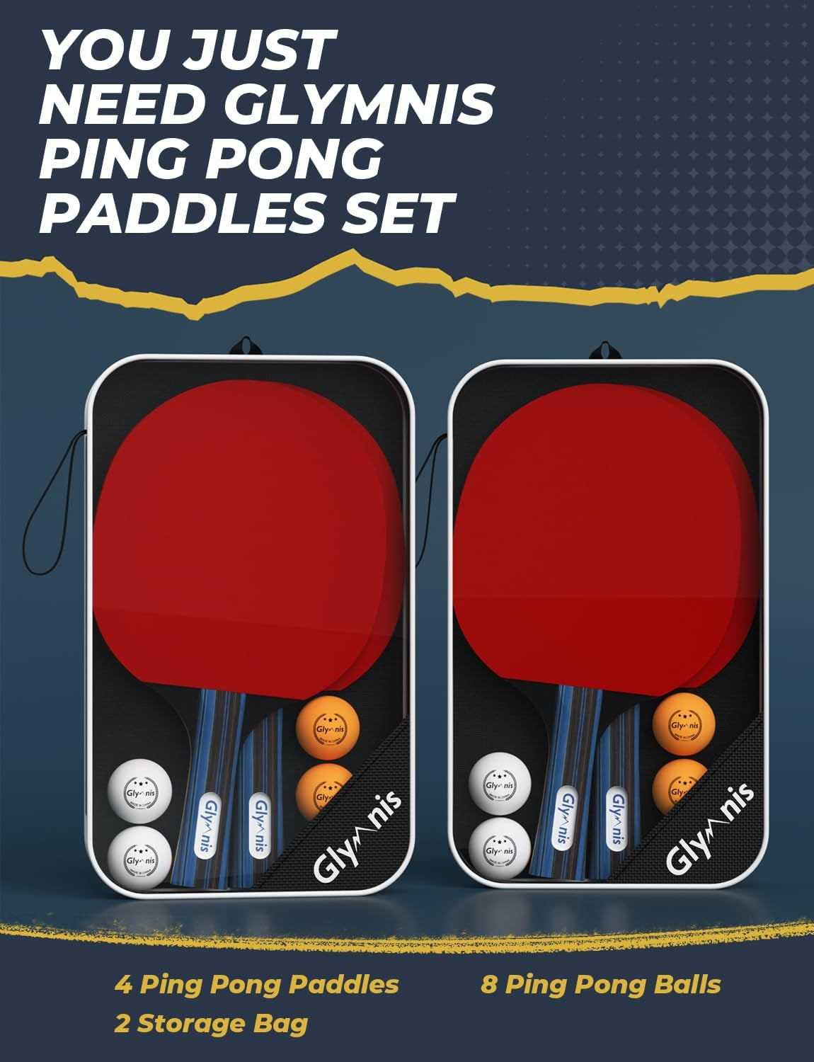 Premium Ping Pong Paddles Set - Complete Table Tennis Rackets with Balls & Storage Case for Indoor/Outdoor Fun (2/4 Player)